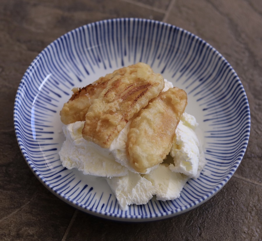 Thai Crispy Fried Bananas Over Ice Cream