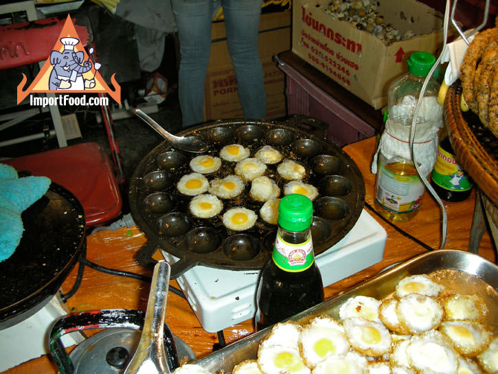 Quail Eggs Fried in Khanom Krok, Khai Nok Kra-Ta