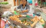 Thai Street Vendor Prepares Fried Pork Toast, Khanom Paung Na Moo